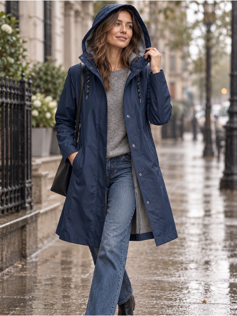 Laundry By Design Women’s Navy Hooded Raincoat Jacket